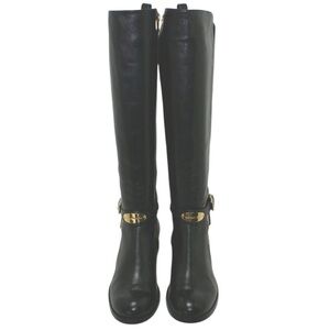 Michael Kors Black Leather Elastic Back Arley Knee-High Boots